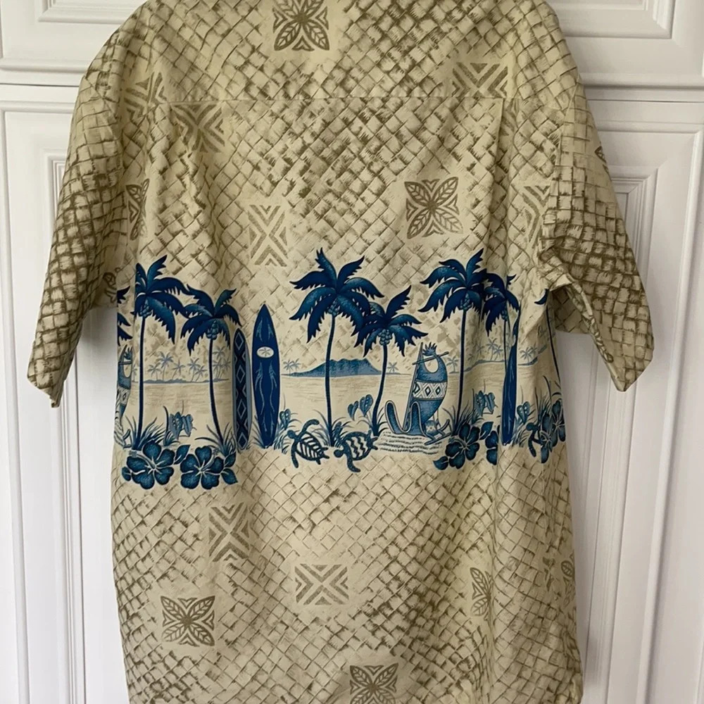 Winnie Fashion Hawaiian Button Up Shirt USA Palm Surf Beige Gray Mens XL - Picture 6 of 14